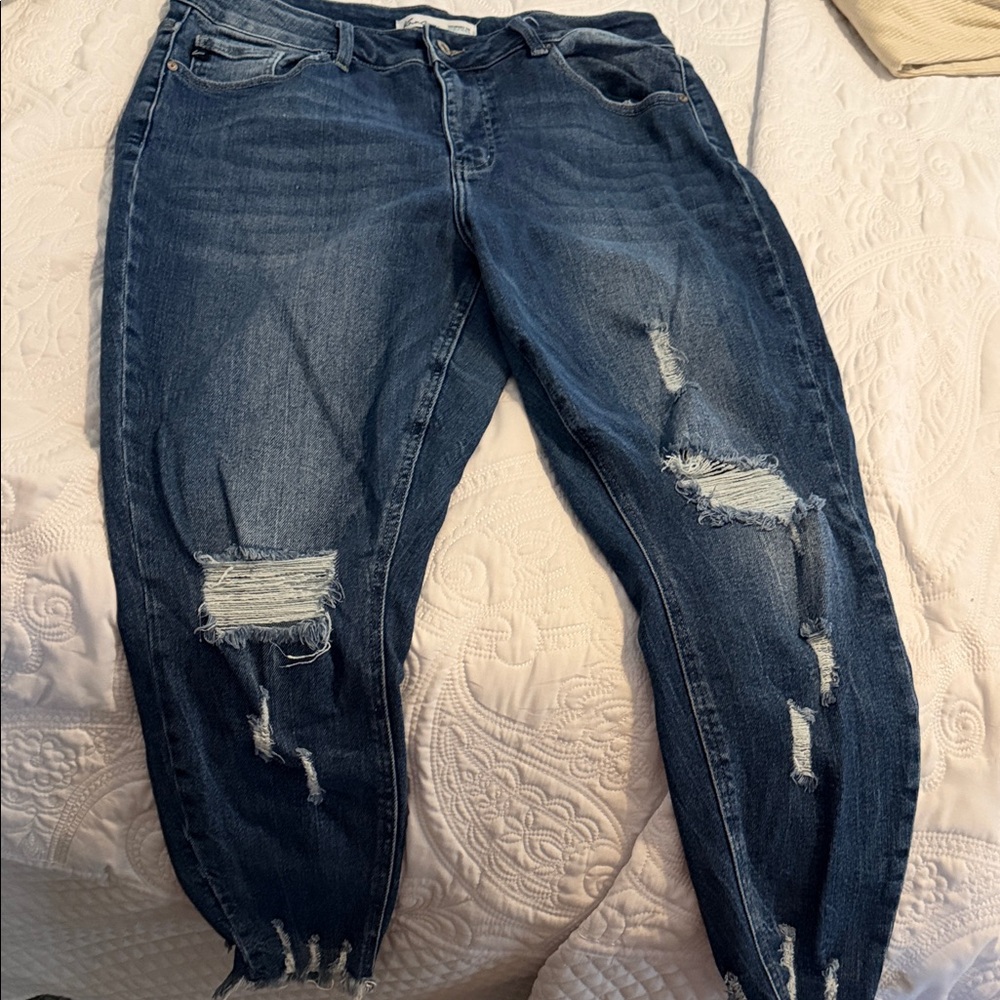 KanCan Dark Blue Distressed Boyfriend Jeans